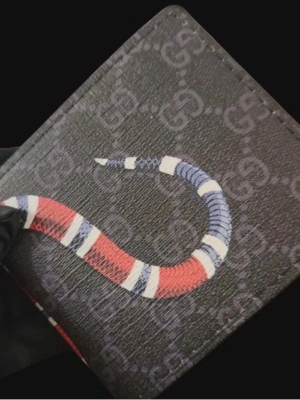 Gucci Men's GG Supreme Wallet with Red Snake Print Authentic NIB
